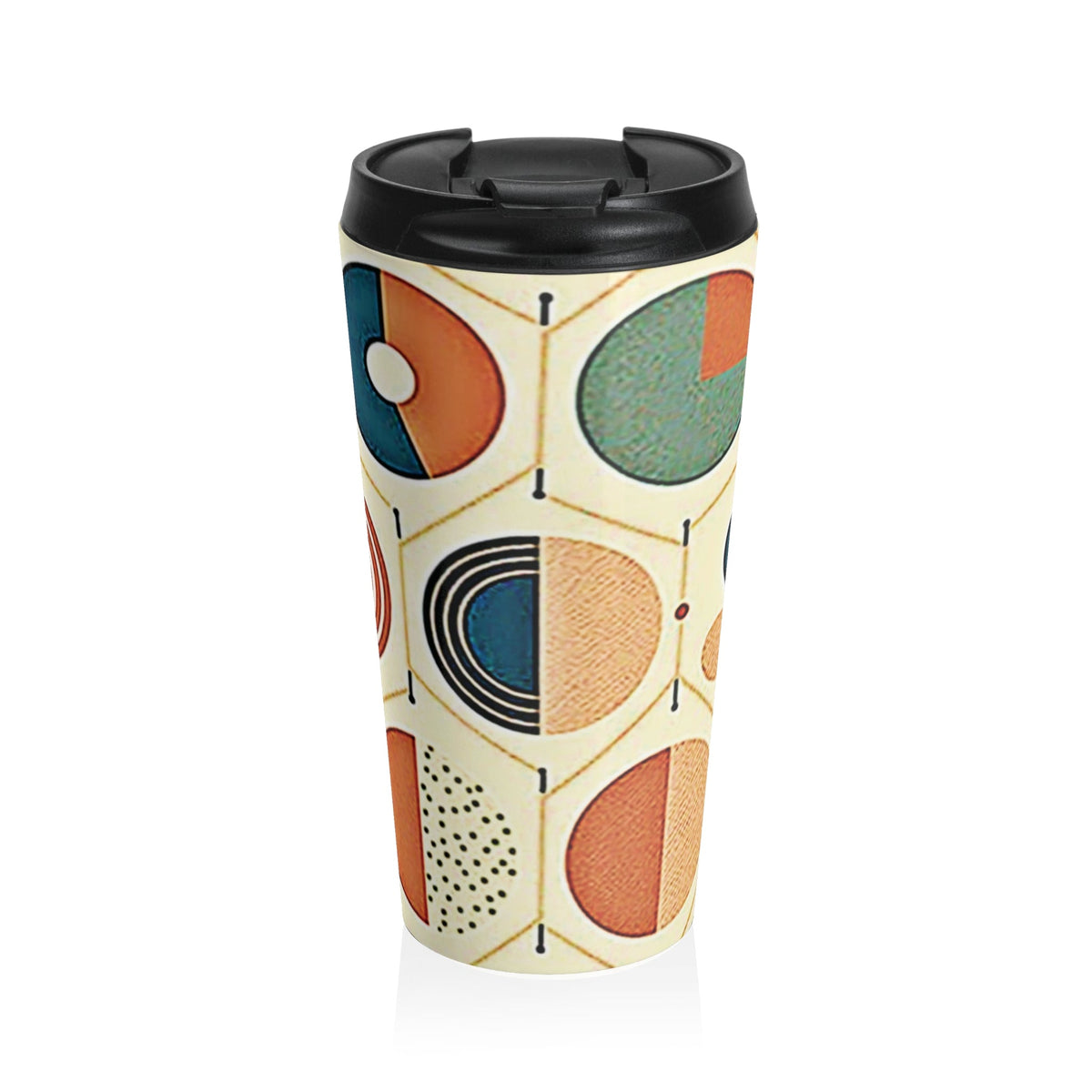 Mid Century Geometric Pattern Travel Mug | Retro Circle Design