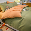 Pure Color Washed Cotton Plaid Striped Bedding Set