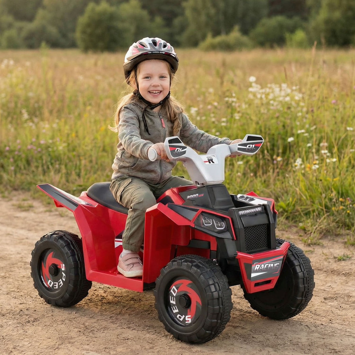 6V Kids Electric ATV Quad with Detachable Trailer and Multi Terrain Wheels, Red