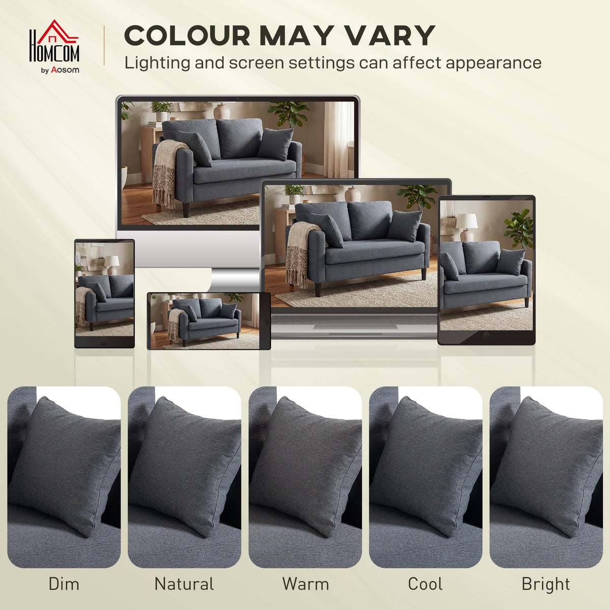 55" Loveseat Sofa, Modern Linen Upholstered Couch with Spring Cushion, 2 Pillows, Dark Grey