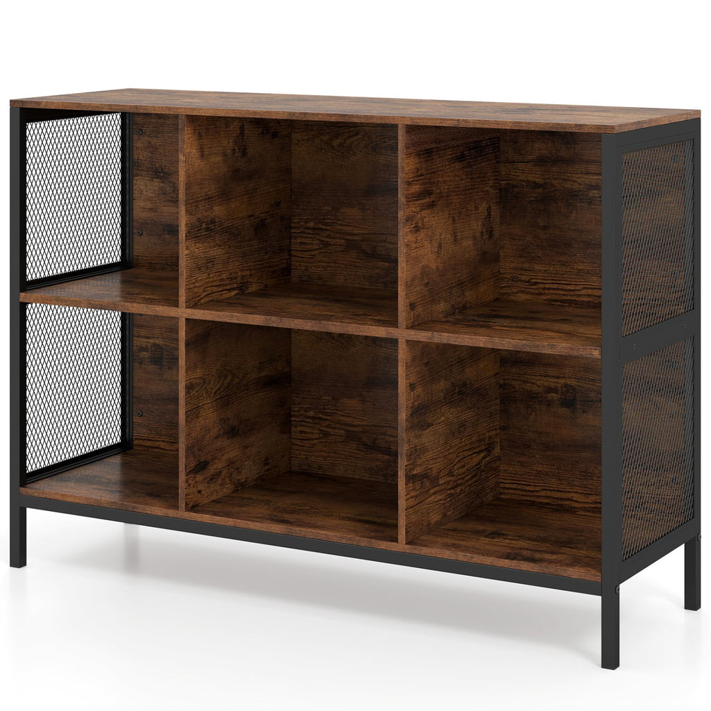 6 Cube Bookcase 42 inches Wide Horizontal Bookshelf with Accent Cubby Shelf-Rustic Brown