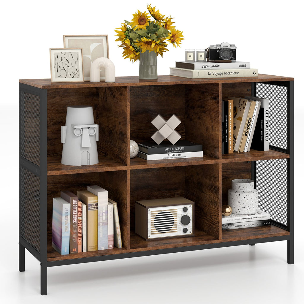 6 Cube Bookcase 42 inches Wide Horizontal Bookshelf with Accent Cubby Shelf-Rustic Brown