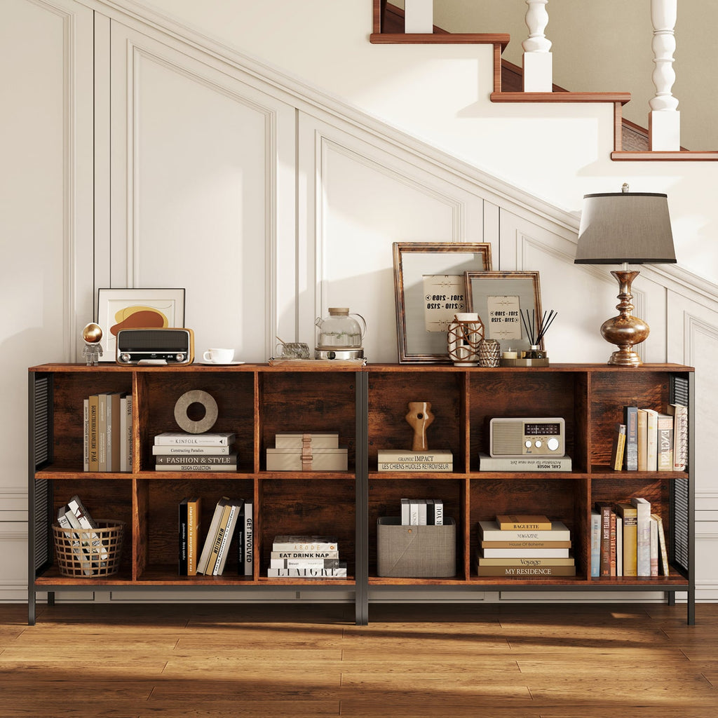 6 Cube Bookcase 42 inches Wide Horizontal Bookshelf with Accent Cubby Shelf-Rustic Brown