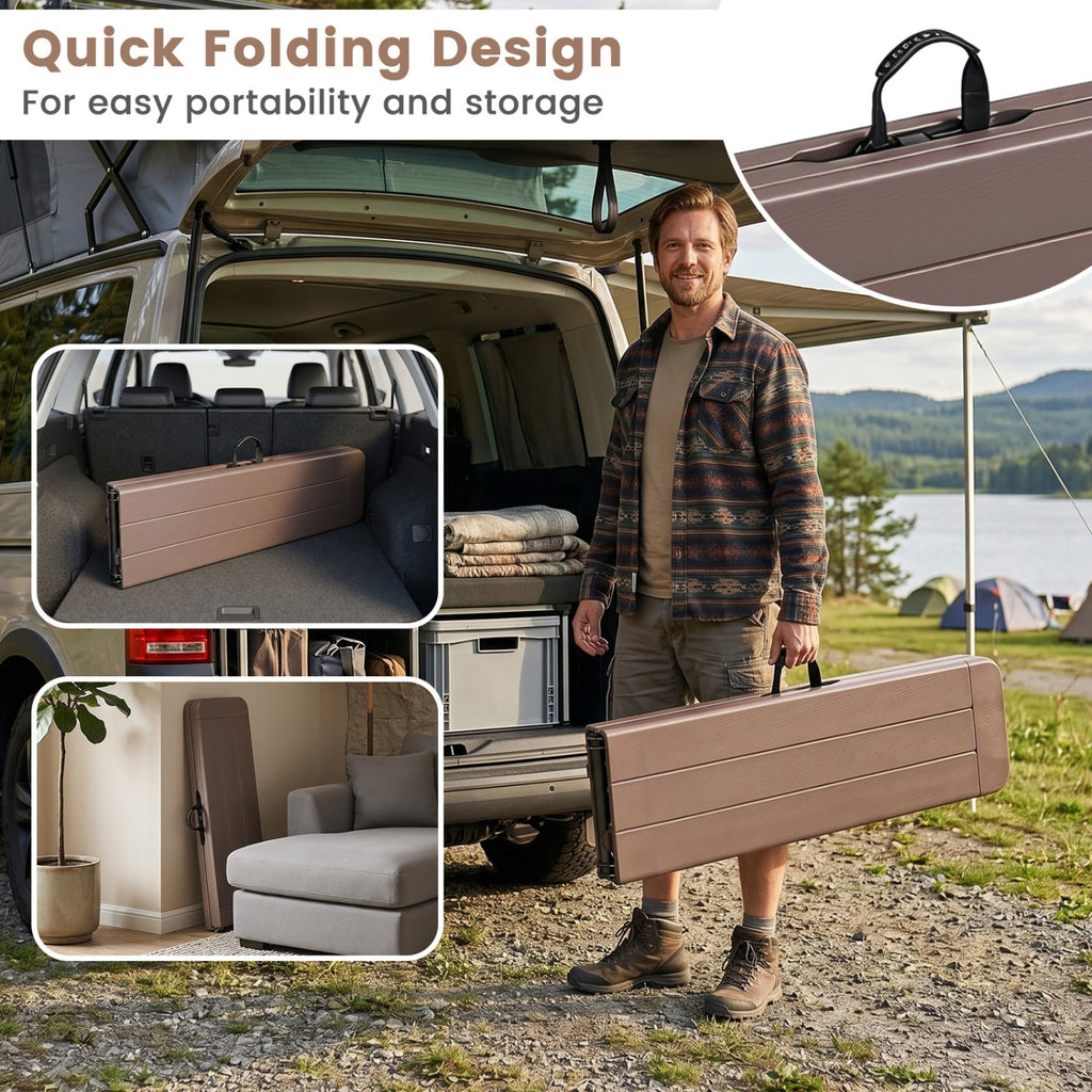 6 Feet Plastic Folding Bench Picnic Camping Dining Seat with Carrying Handle-coffee