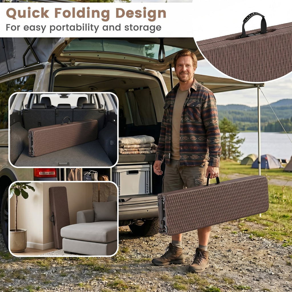 6 Feet Plastic Folding Bench Picnic Camping Dining Seat with Carrying Handle-Brown
