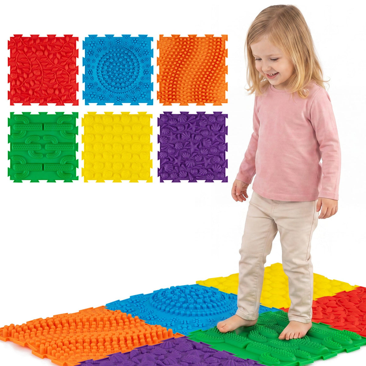 6 PCS Interlocking Sensory Mats with Rich Colors for Kids Adults-Multicolor