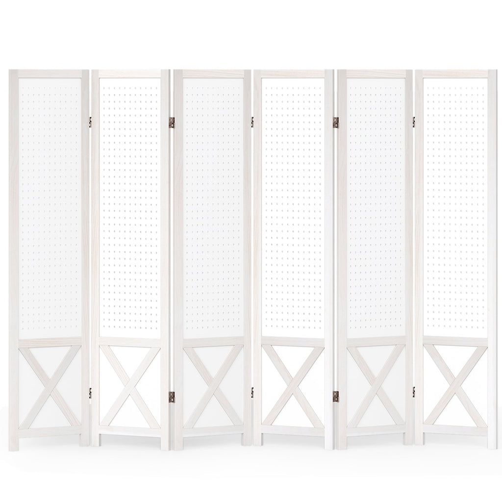 6-Panel Pegboard Room Divider 67 Inches Tall Foldable Privacy Screen