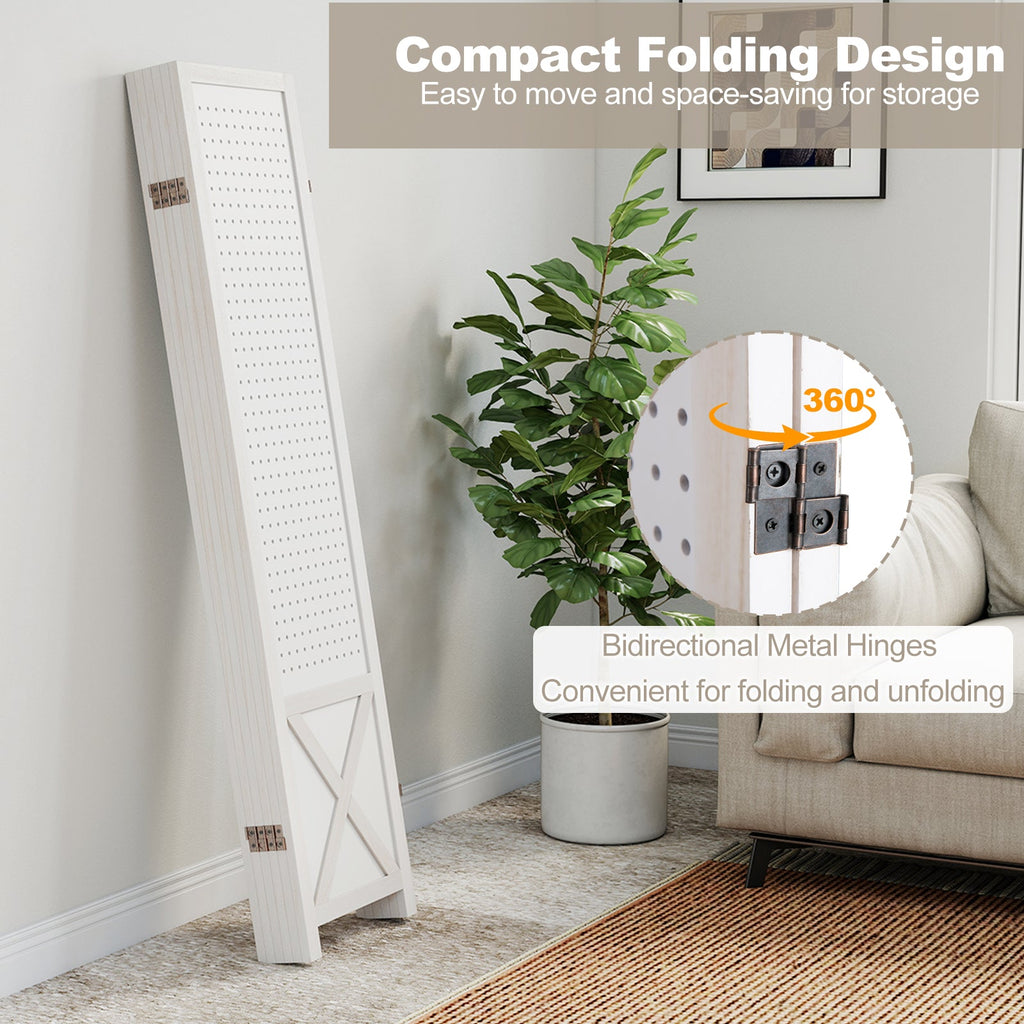 6-Panel Pegboard Room Divider 67 Inches Tall Foldable Privacy Screen