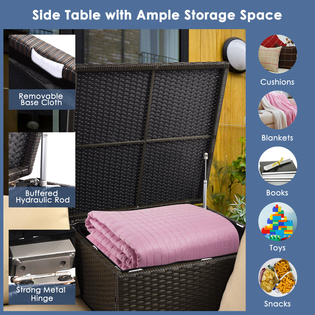 6 Piece Wicker Patio Conversation Set with 32 in Propane Fire Pit Table, Black Cushions