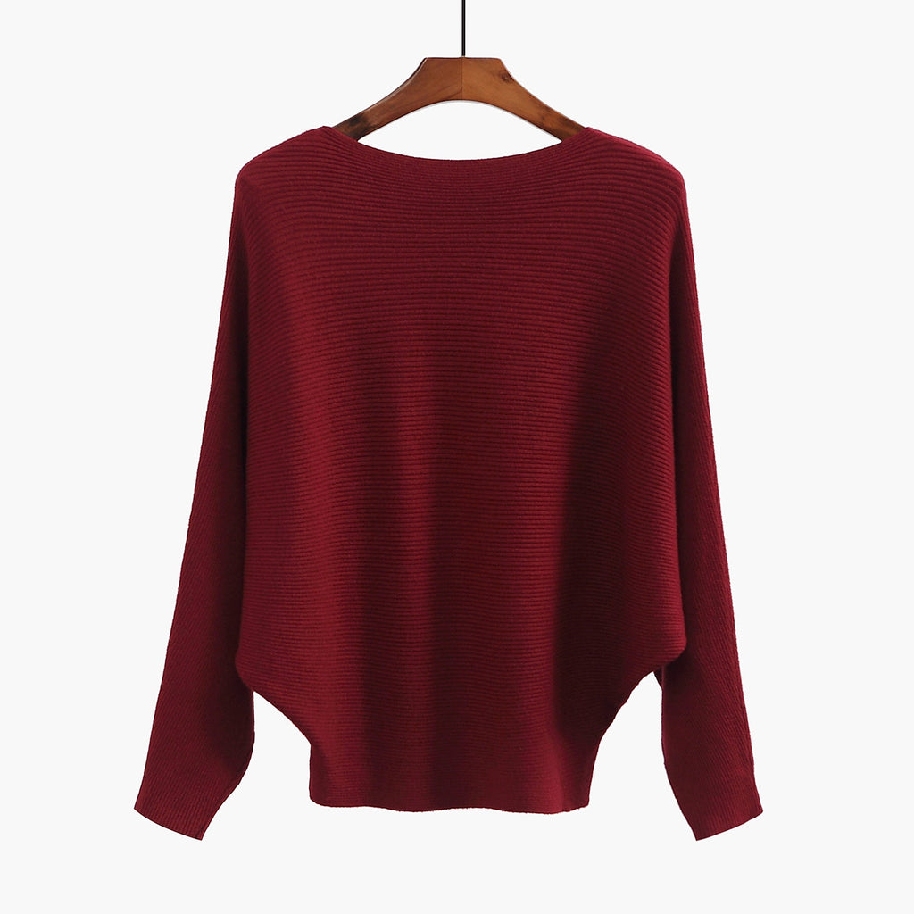 Women’s Halter Neck Batwing Knit Pullover Top – Stretchy Relaxed-Fit Casual Sweater