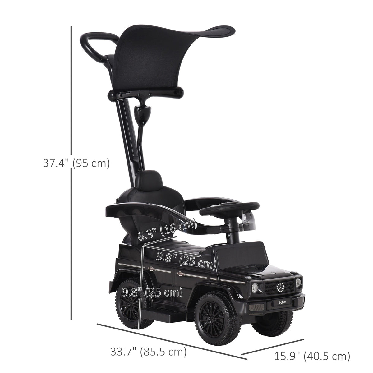 Mercedes-Benz G350 Licensed Push Car, 3-in-1 Toddler Sliding Car with Horn, Steering, Foot Rest, Seat Storage, Black