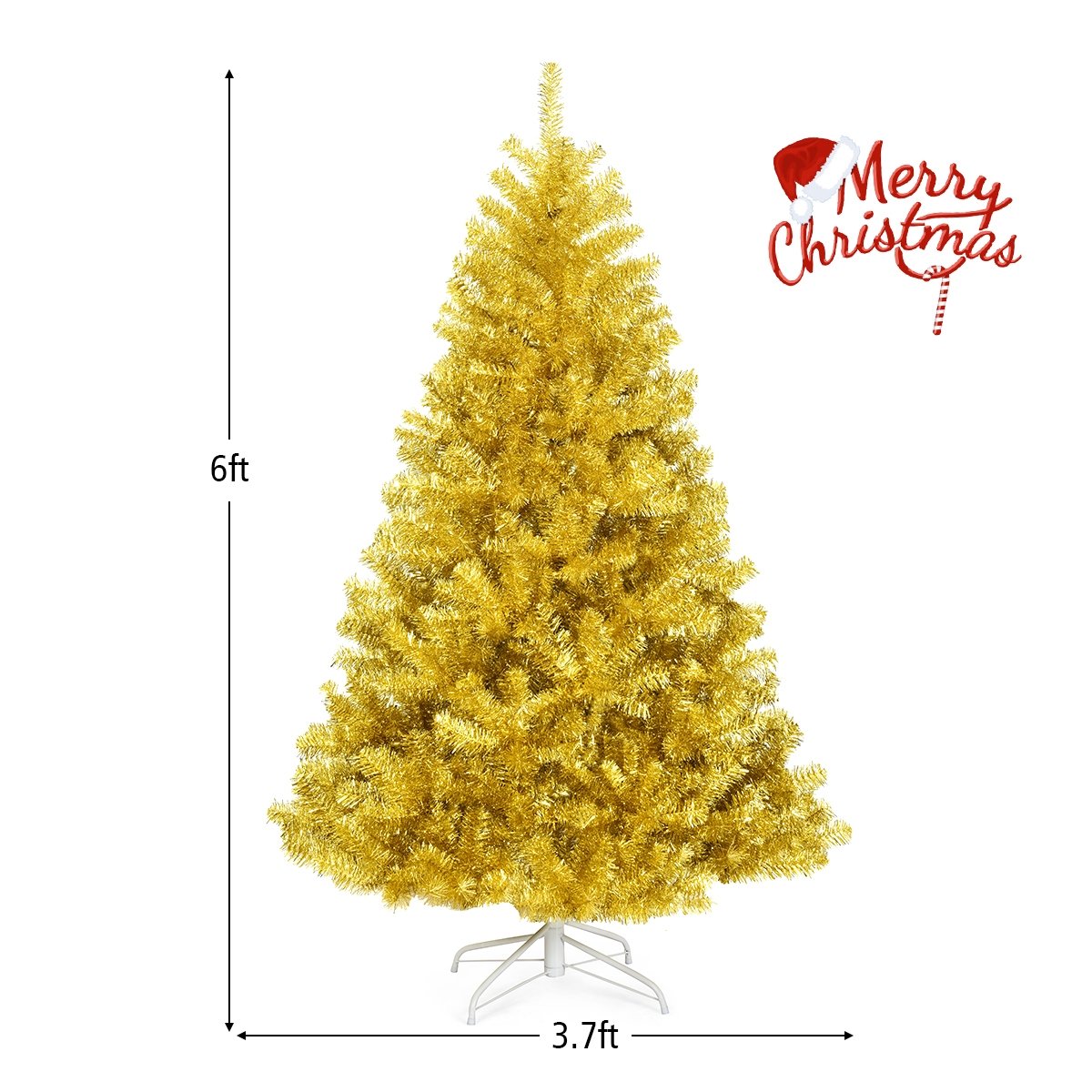 6 FT Champagne Gold Tinsel Christmas Tree, Hinged with Foldable Stand, Unlit