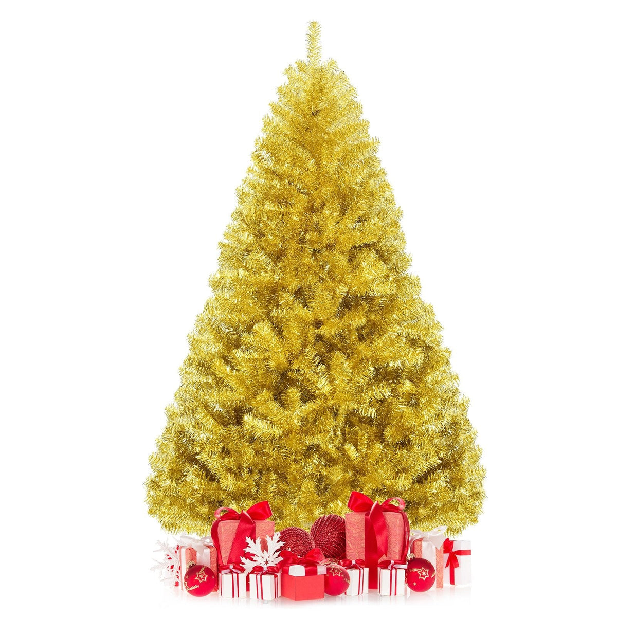 6 FT Champagne Gold Tinsel Christmas Tree, Hinged with Foldable Stand, Unlit