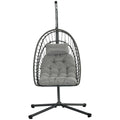 Hanging Egg Chair with Stand, Foldable Wicker Rattan Swing Chair with Thick Cushion, Light Grey