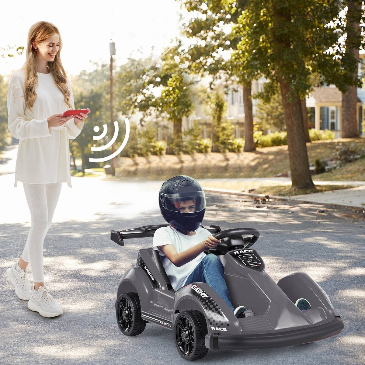 6V Kids Ride On Go Kart with 2.4G Parent Remote, Safety Belt and Soft Bumper, Black
