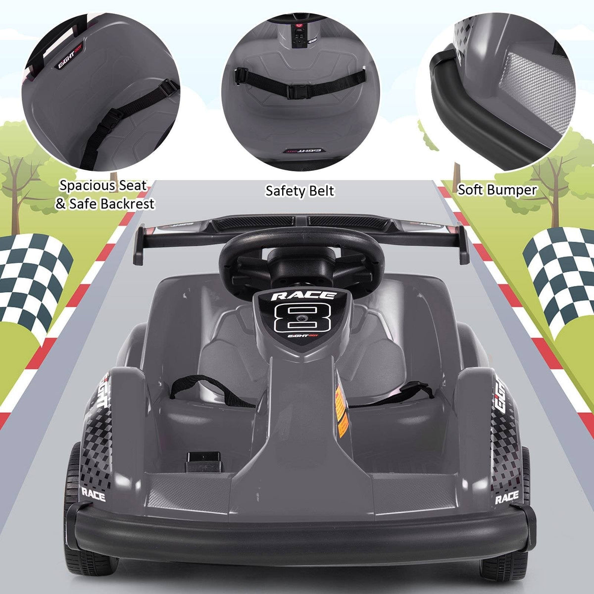 6V Kids Ride On Go Kart with 2.4G Parent Remote, Safety Belt and Soft Bumper, Black