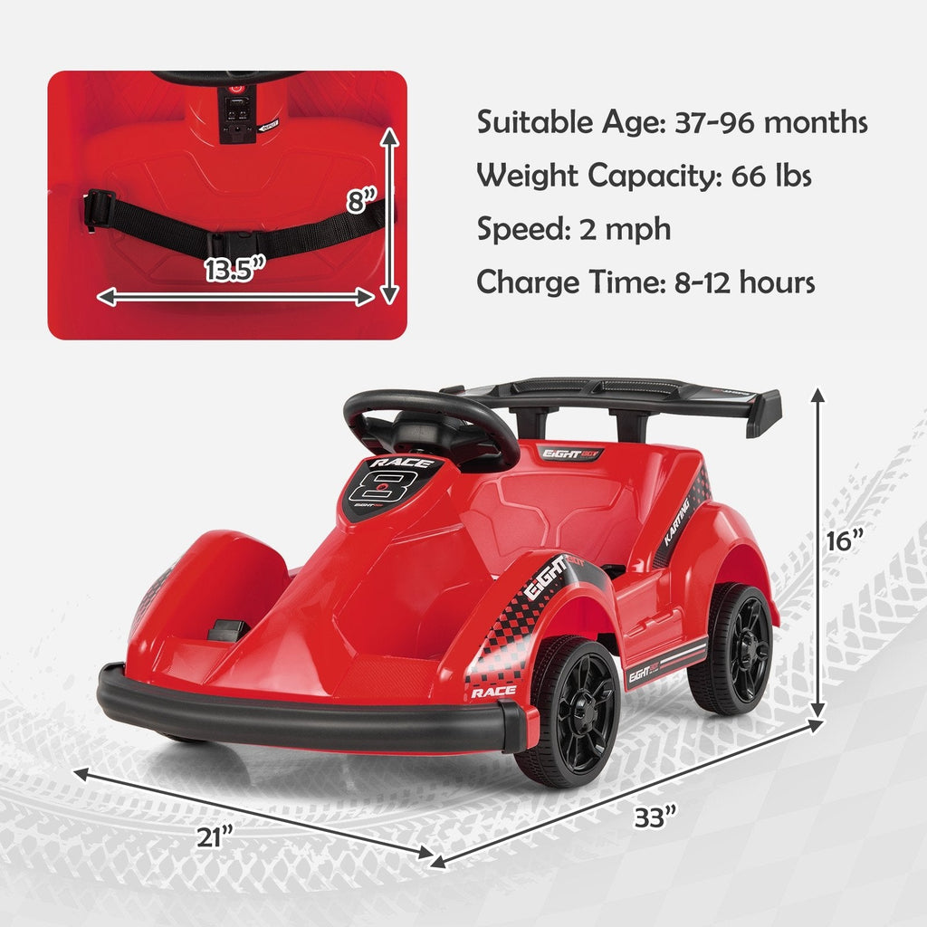 6V Kids Ride On Go Kart with 65.6 ft Remote Range, Soft Start and PP Wheels, Red