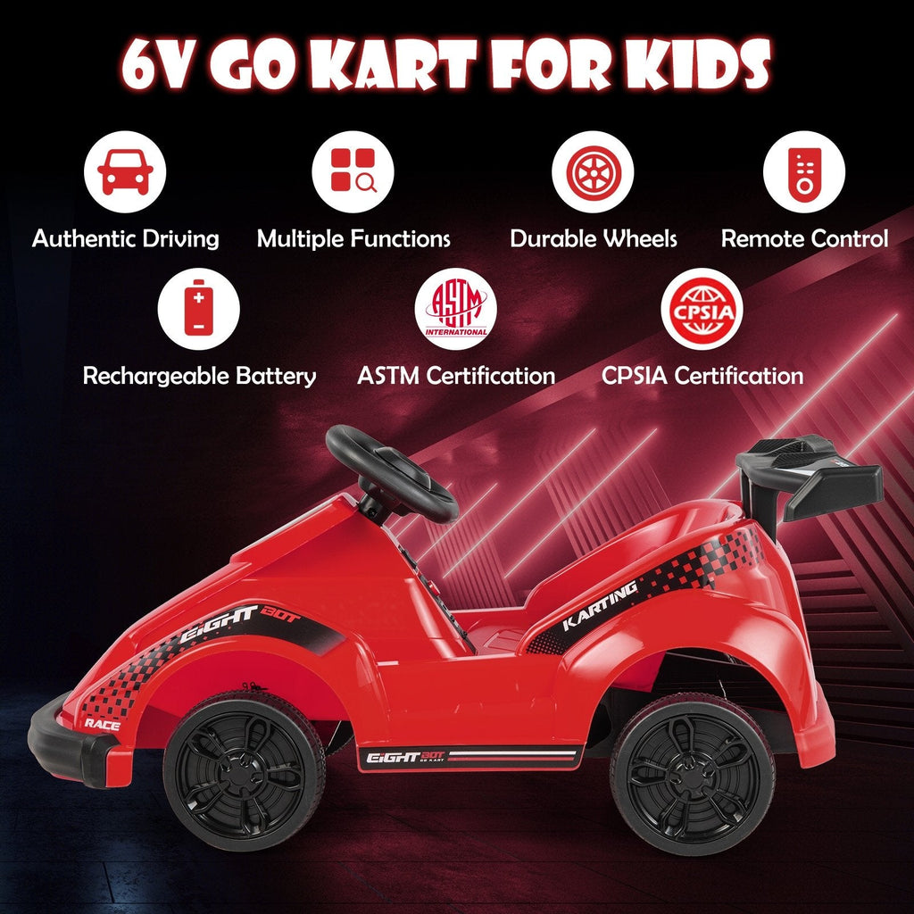 6V Kids Ride On Go Kart with 65.6 ft Remote Range, Soft Start and PP Wheels, Red