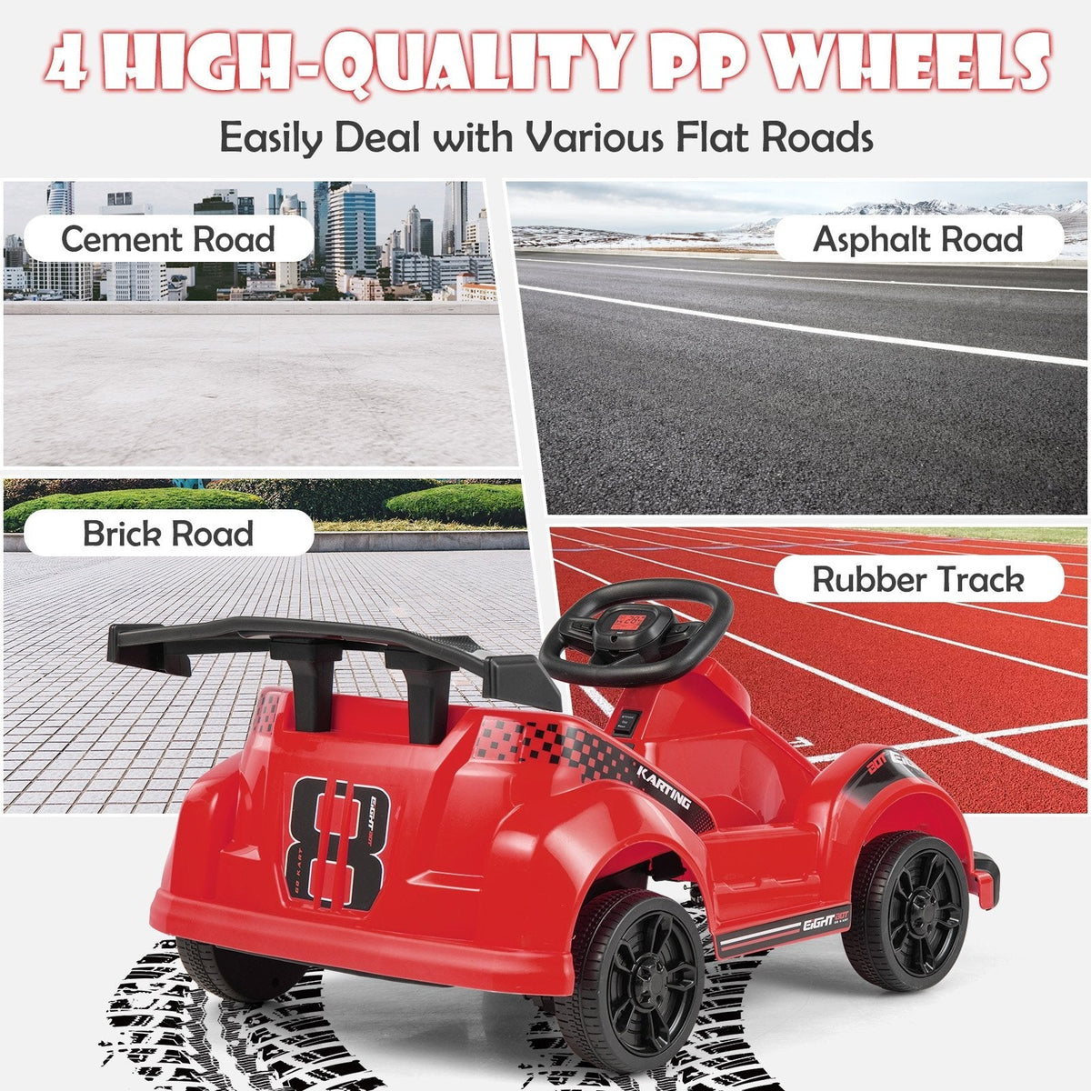 6V Kids Ride On Go Kart with 65.6 ft Remote Range, Soft Start and PP Wheels, Red