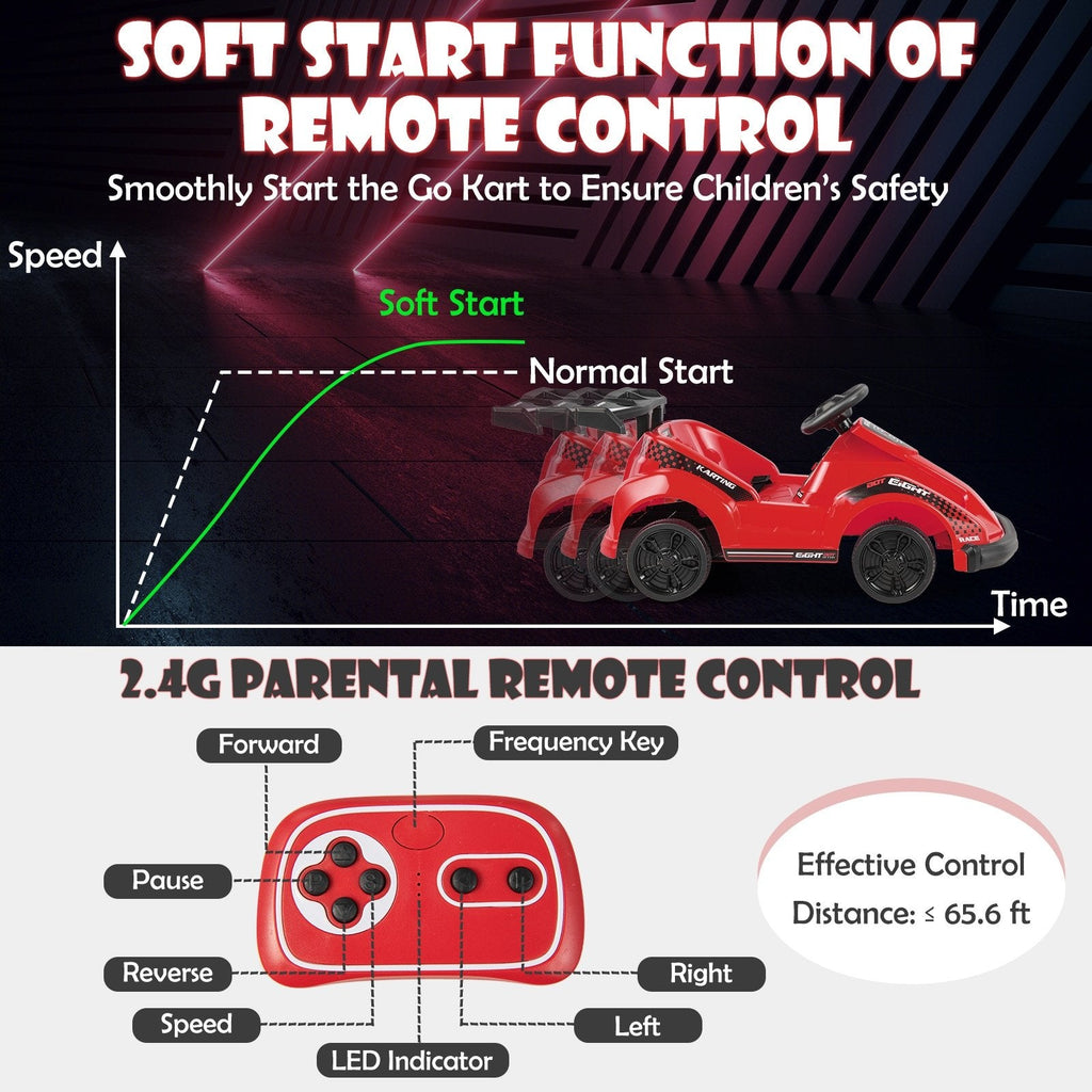 6V Kids Ride On Go Kart with 65.6 ft Remote Range, Soft Start and PP Wheels, Red