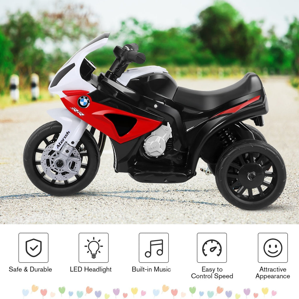 6V Licensed BMW 3 Wheel Kids Ride On Motorcycle with LED Headlights and Music, Red