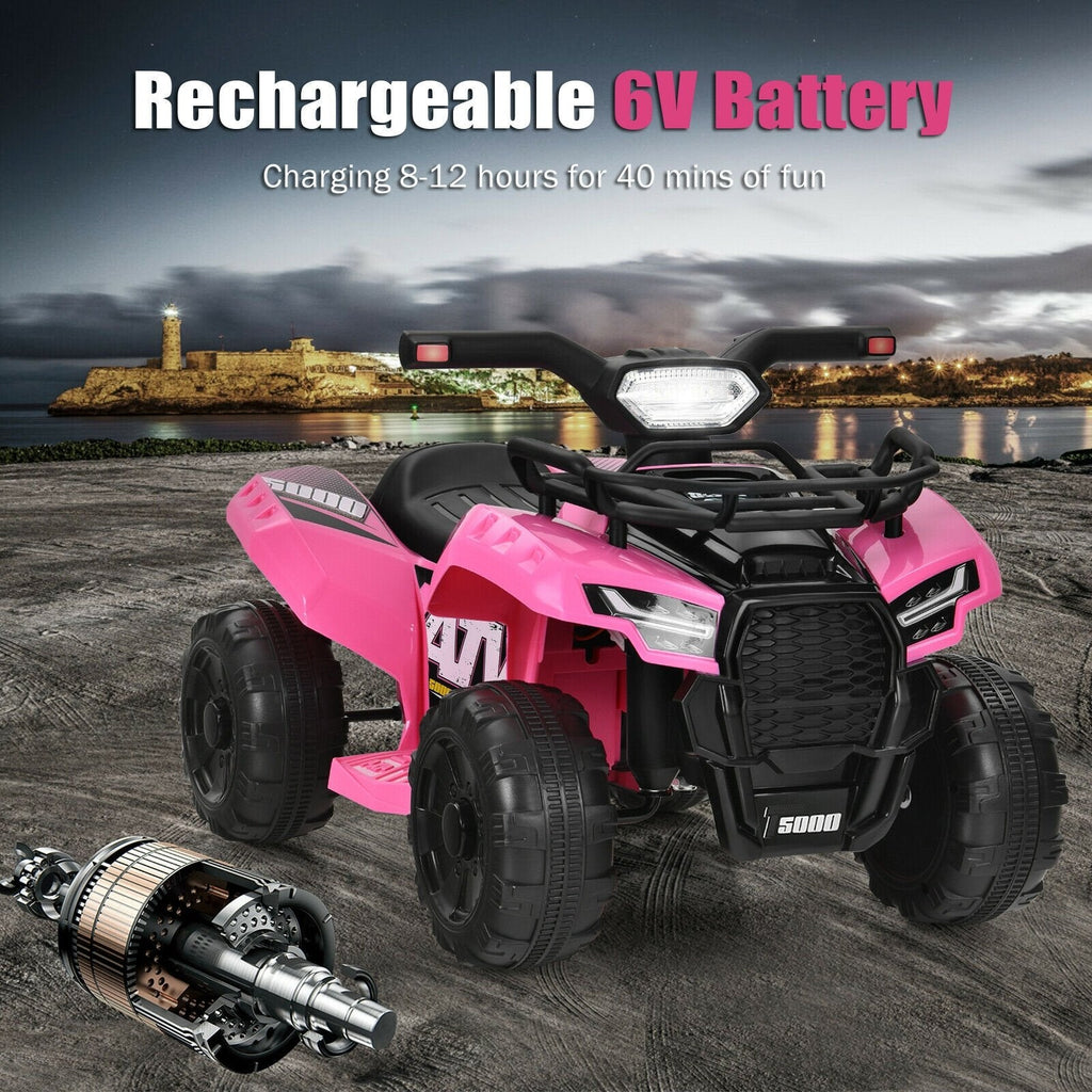 6V Kids Ride On ATV Quad with LED Headlight, Horn and MP3 Input, Pink