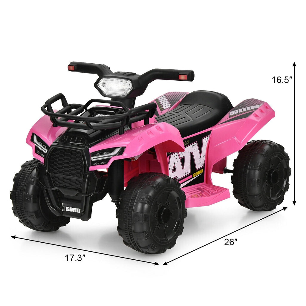 6V Kids Ride On ATV Quad with LED Headlight, Horn and MP3 Input, Pink
