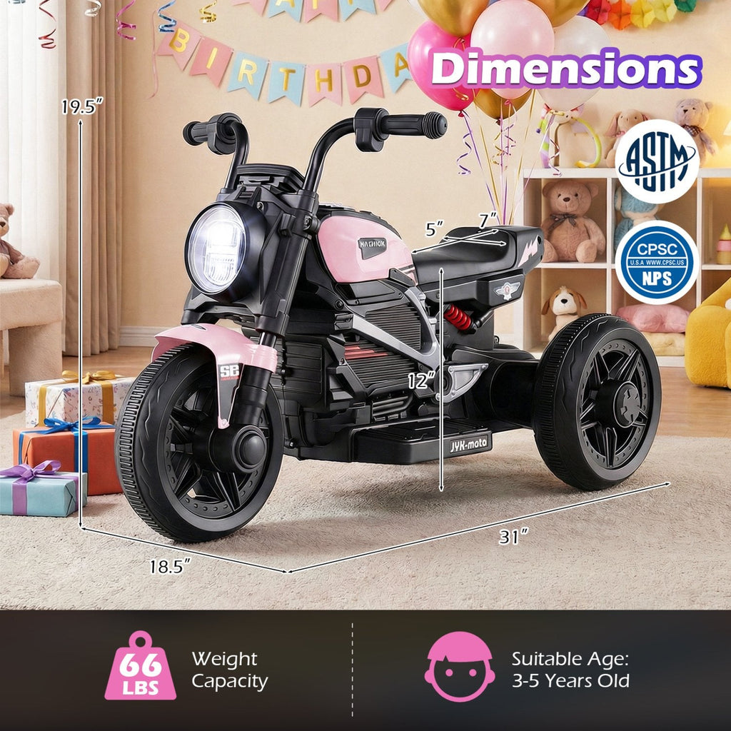6V 3 Wheel Kids Electric Motorcycle with 10 Songs, 2 Stories and USB Port, Pink