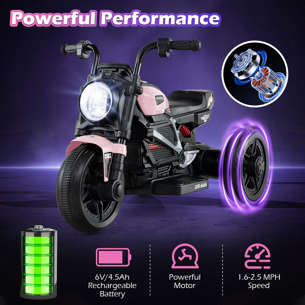 6V 3 Wheel Kids Electric Motorcycle with 10 Songs, 2 Stories and USB Port, Pink