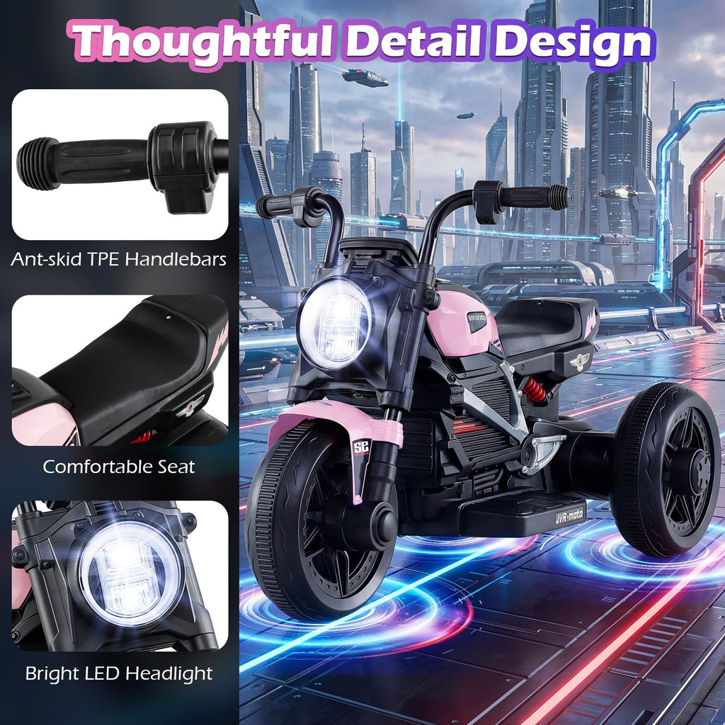 6V 3 Wheel Kids Electric Motorcycle with 10 Songs, 2 Stories and USB Port, Pink