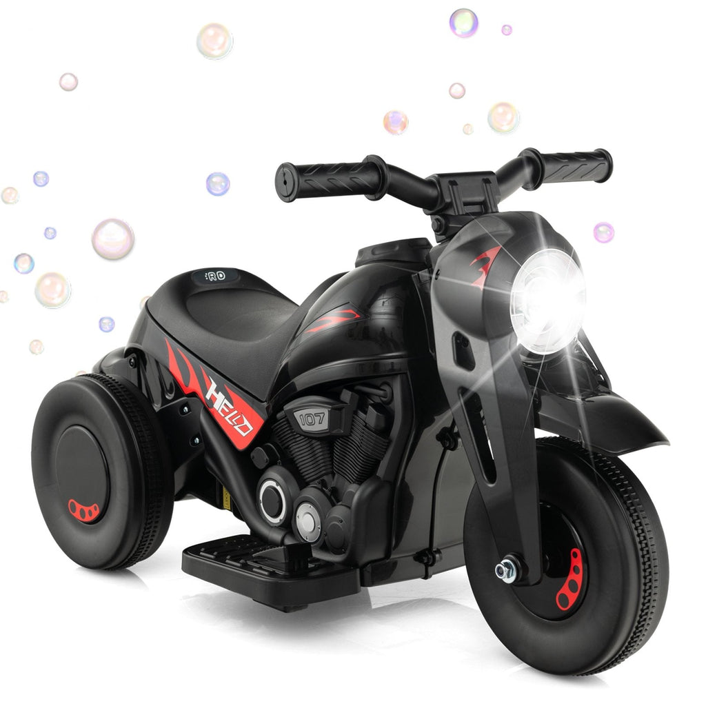 6V 3 Wheel Kids Ride On Bubble Motorcycle with Music Button and Reverse Switch, Black