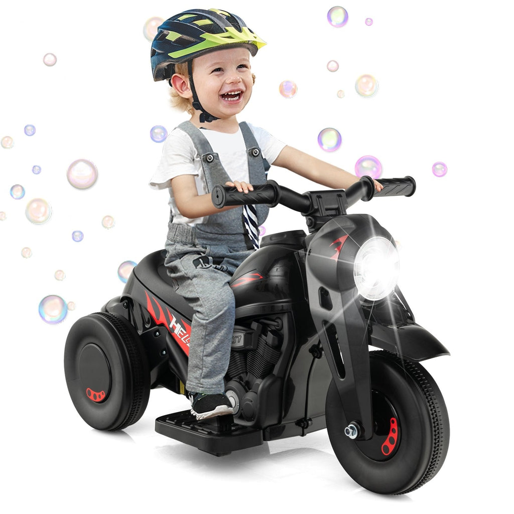 6V 3 Wheel Kids Ride On Bubble Motorcycle with Music Button and Reverse Switch, Black
