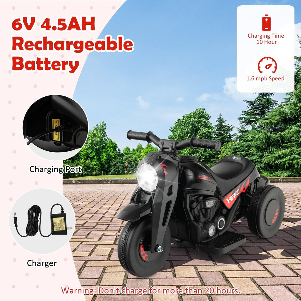 6V 3 Wheel Kids Ride On Bubble Motorcycle with Music Button and Reverse Switch, Black