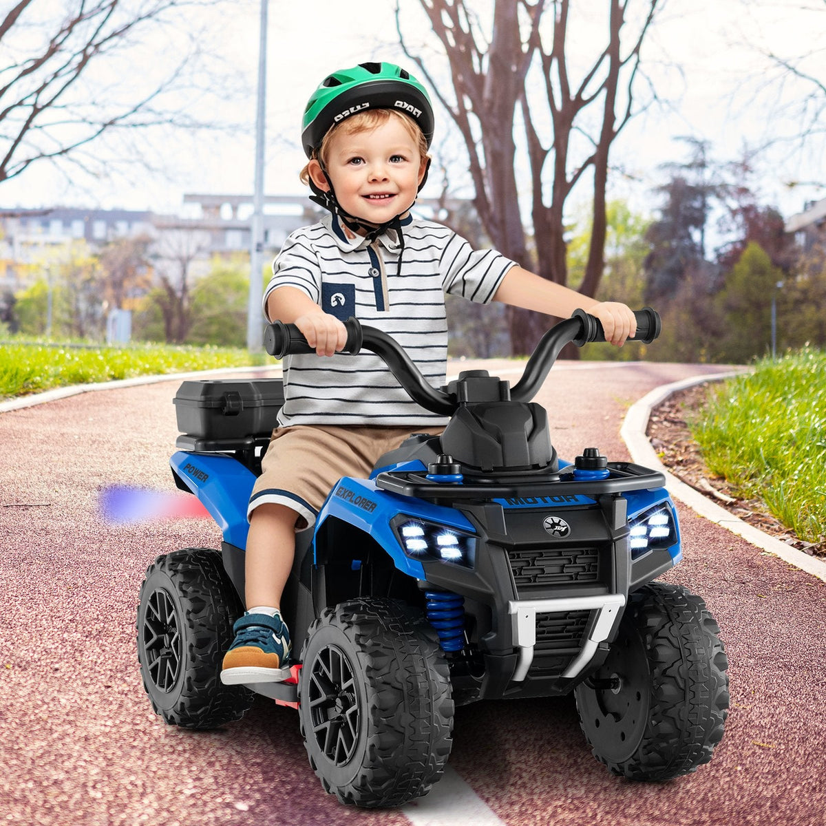 6V Kids Ride On ATV with Water Spray Function and Lidded Storage Box, Blue