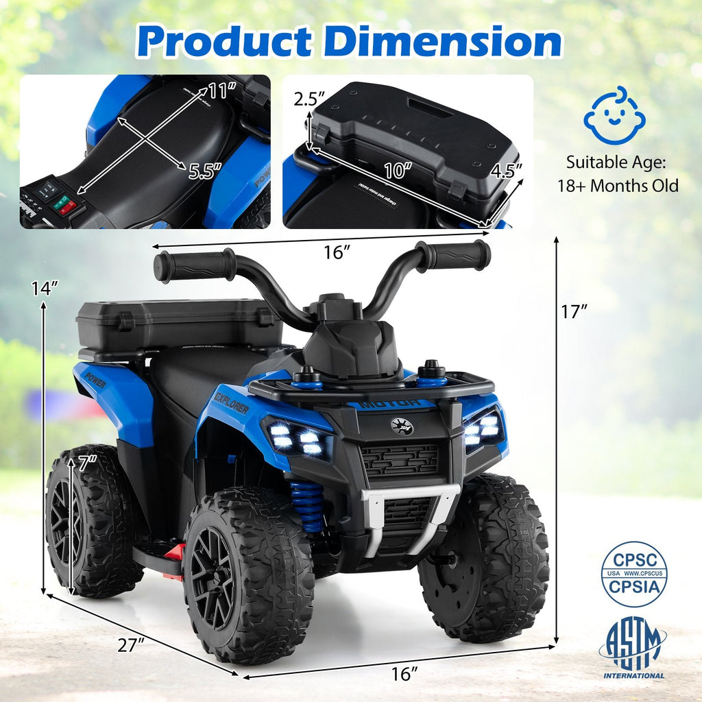 6V Kids Ride On ATV with Water Spray Function and Lidded Storage Box, Blue