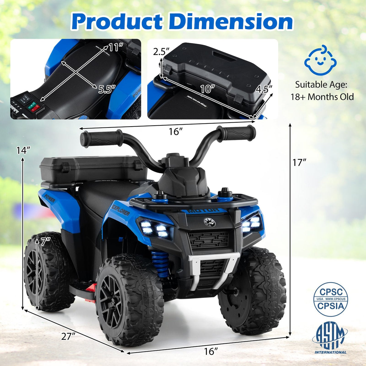 6V Kids Ride On ATV with Water Spray Function and Lidded Storage Box, Blue