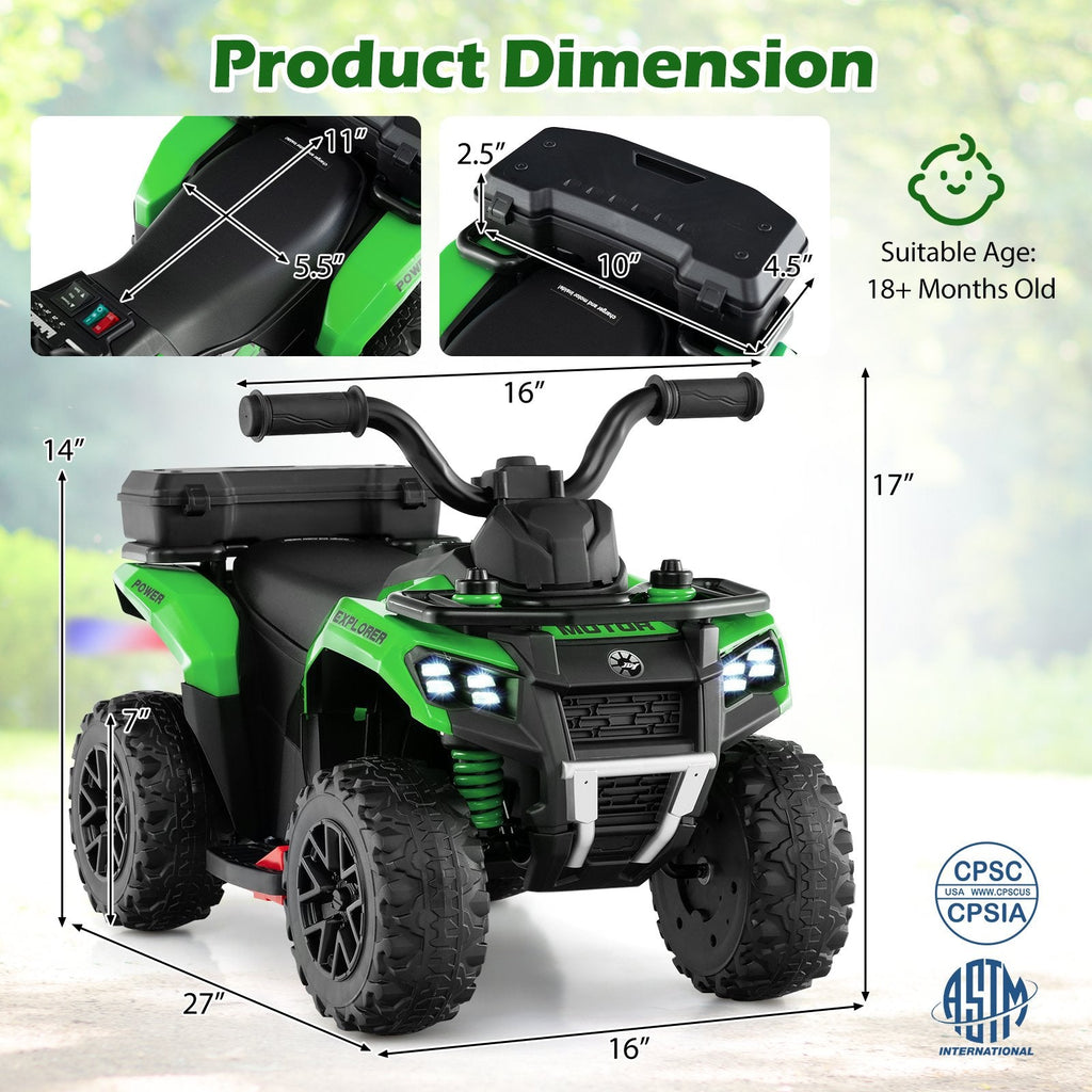 6V Kids Ride On ATV with Spray Function, Three Songs and Volume Control, Green