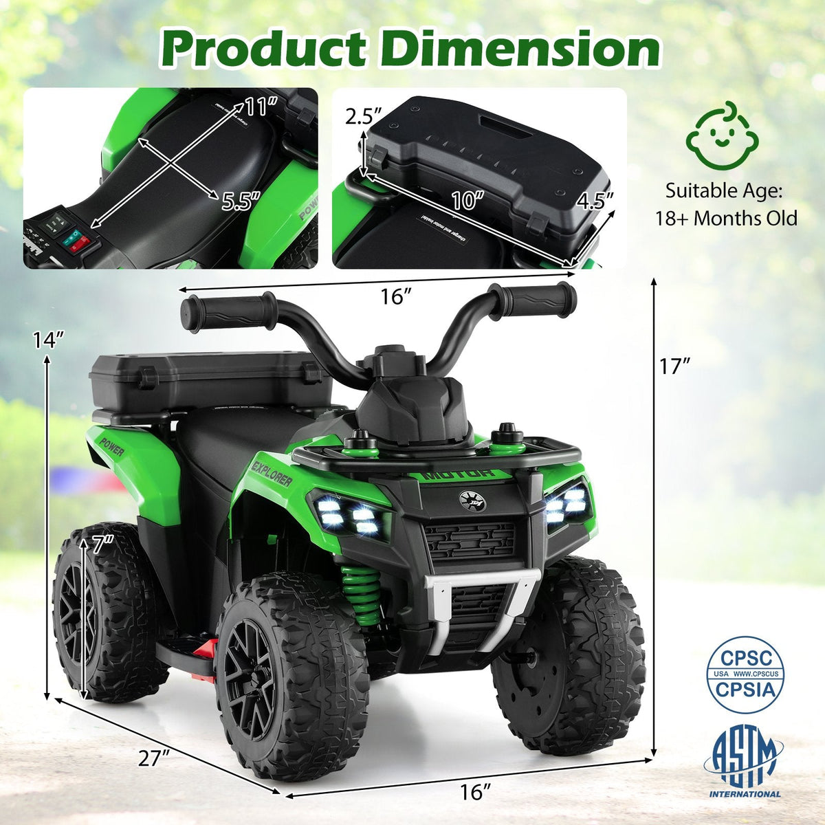6V Kids Ride On ATV with Spray Function, Three Songs and Volume Control, Green