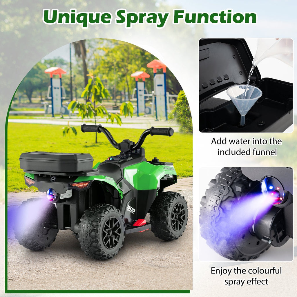6V Kids Ride On ATV with Spray Function, Three Songs and Volume Control, Green