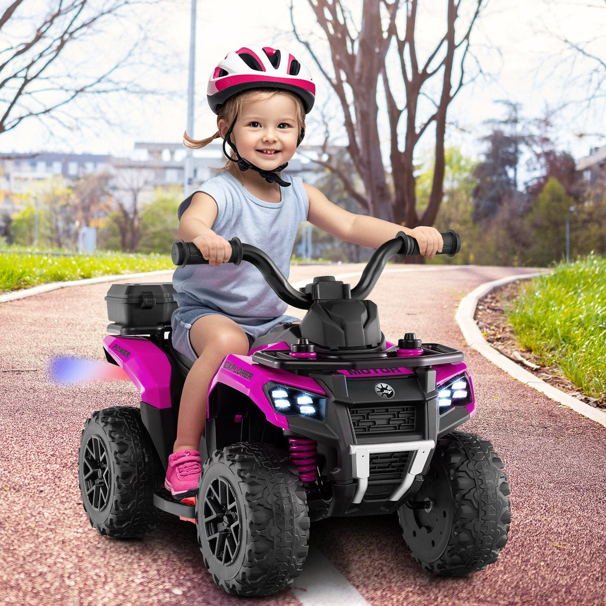 6V Kids Ride On ATV with Spray Function, Bright Headlight and Foot Pad, Pink