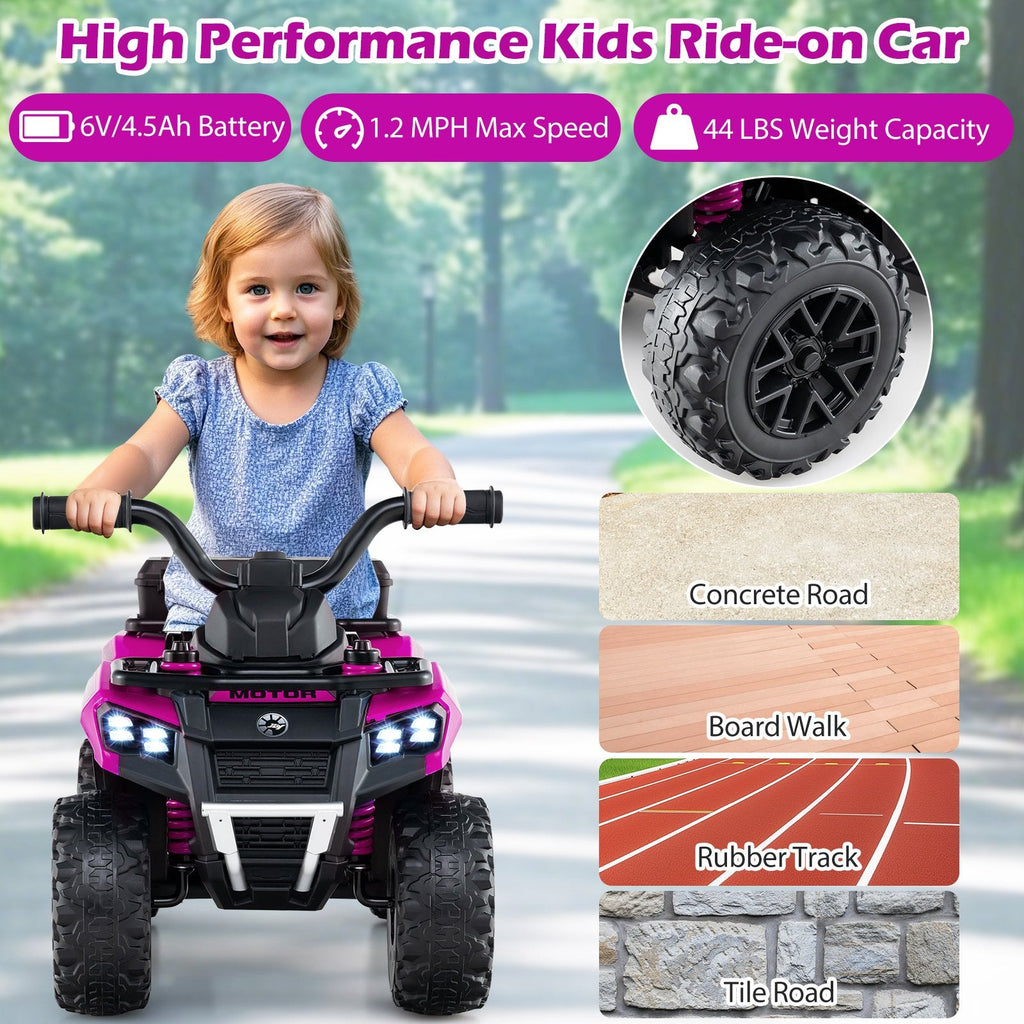 6V Kids Ride On ATV with Spray Function, Bright Headlight and Foot Pad, Pink