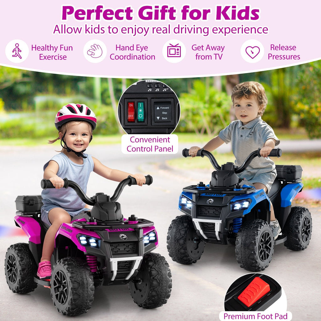 6V Kids Ride On ATV with Spray Function, Bright Headlight and Foot Pad, Pink