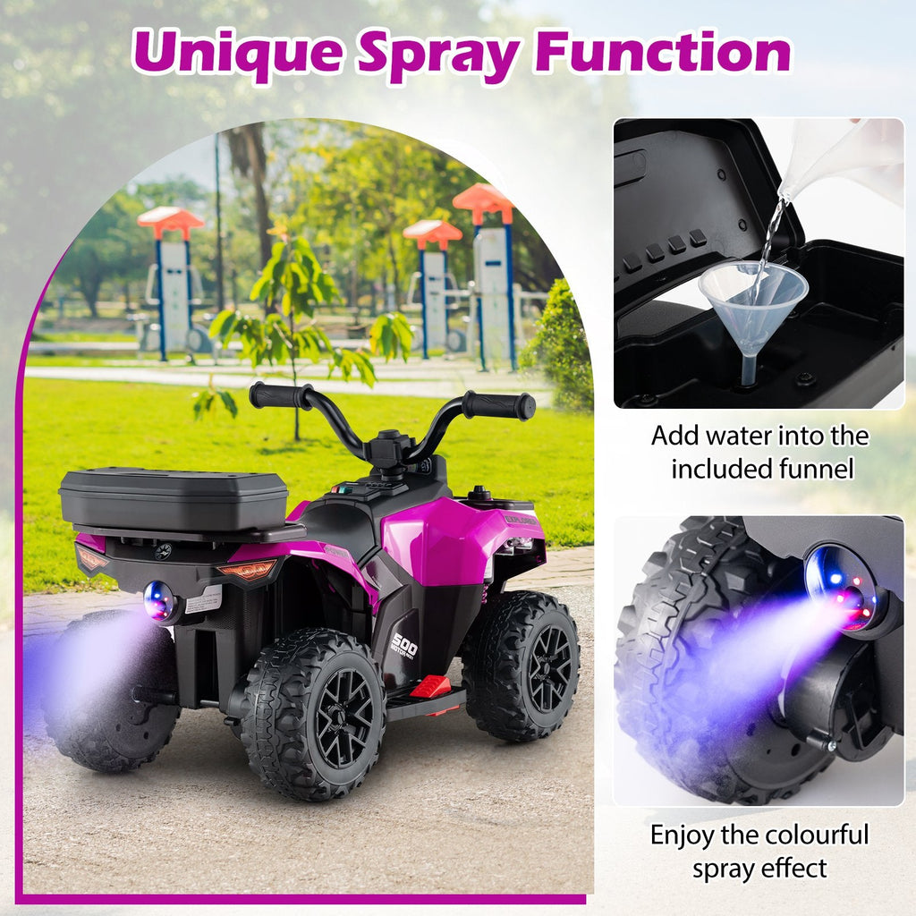 6V Kids Ride On ATV with Spray Function, Bright Headlight and Foot Pad, Pink