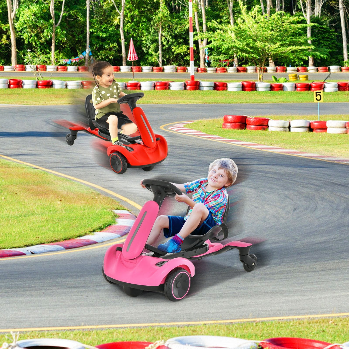 6V Kids Ride On Drift Car with Universal Wheels, Horn and Engine Sounds, Red