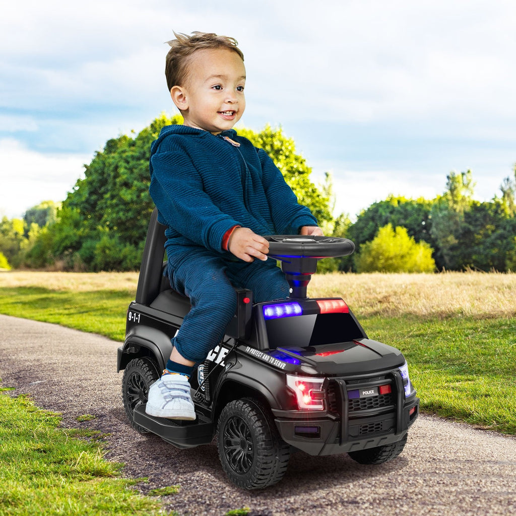 6V Kids Ride On Police Car with Working Megaphone, Siren and Flashing Lights, Black