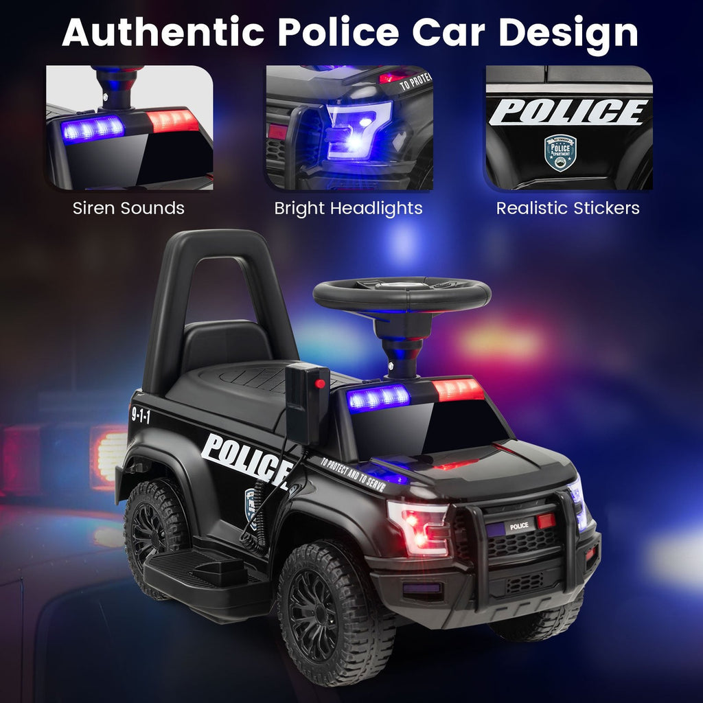 6V Kids Ride On Police Car with Working Megaphone, Siren and Flashing Lights, Black