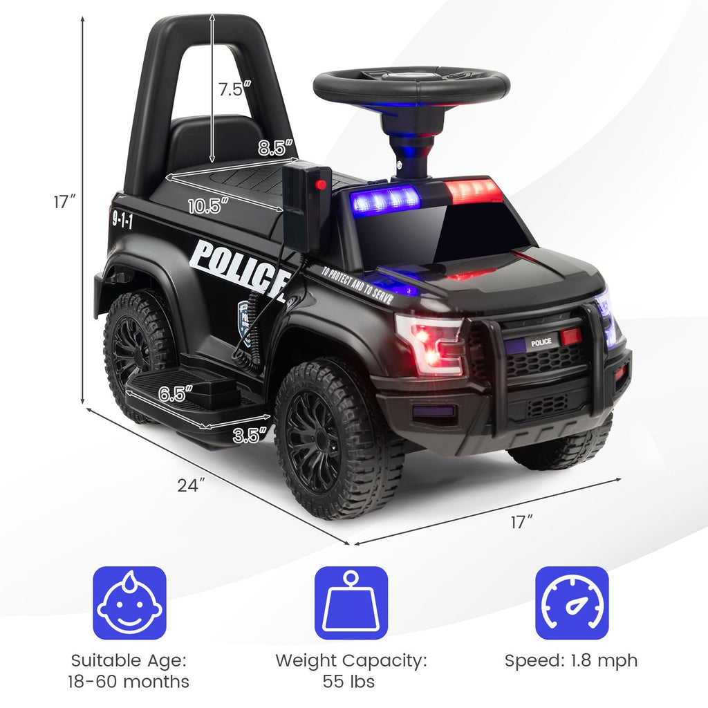 6V Kids Ride On Police Car with Working Megaphone, Siren and Flashing Lights, Black