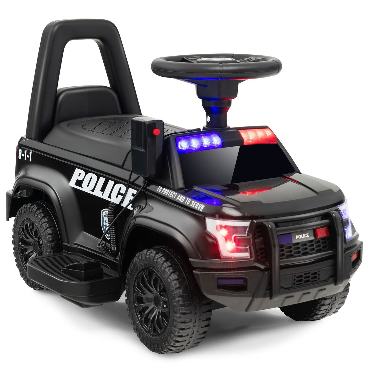 6V Kids Ride On Police Car with Working Megaphone, Siren and Flashing Lights, Black