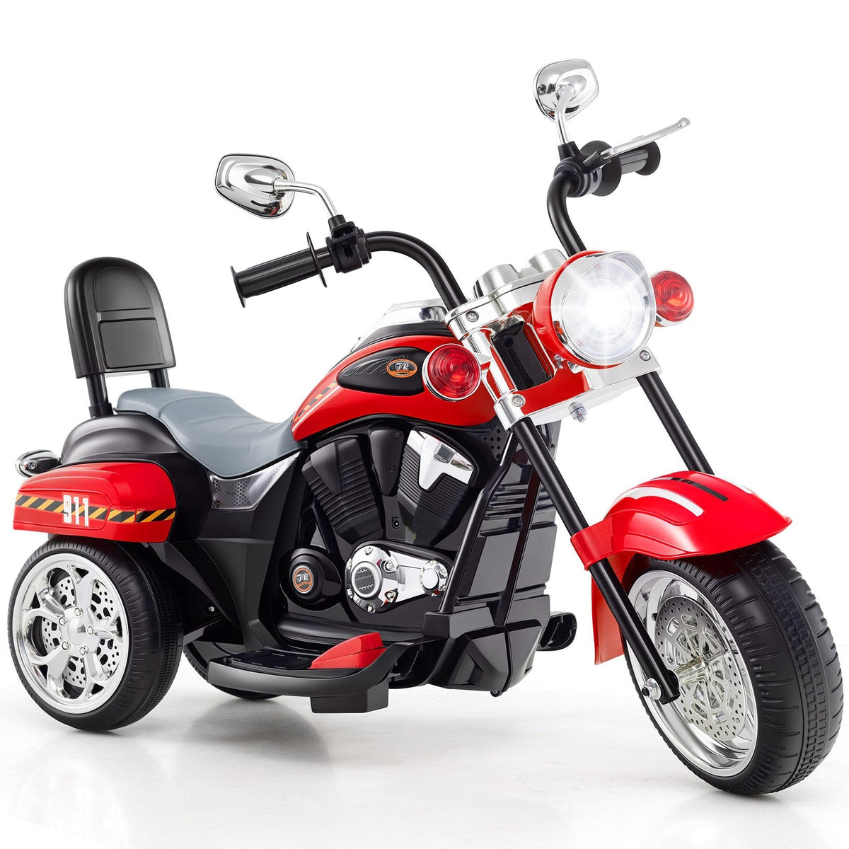 6V 3 Wheel Toddler Chopper Motorbike with Upward and Downward Headlight, Black and Red