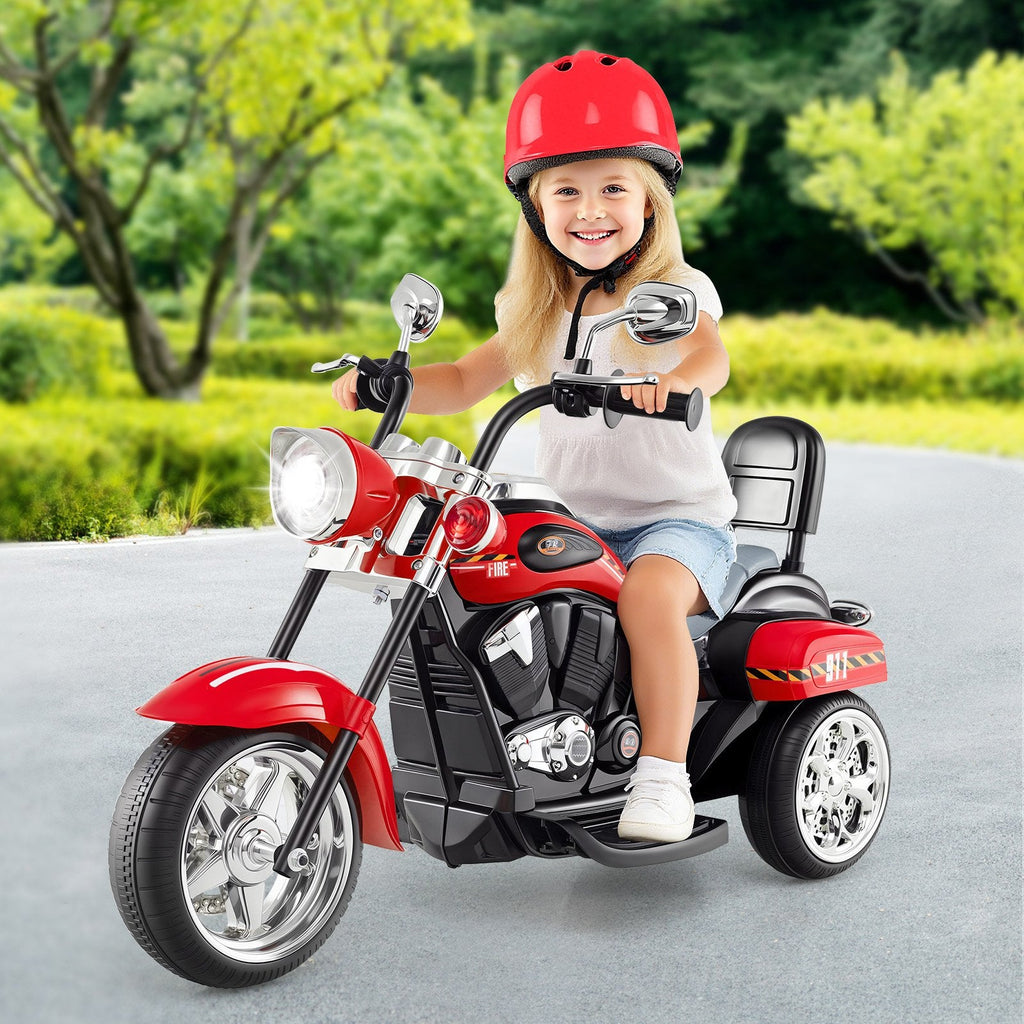 6V 3 Wheel Toddler Chopper Motorbike with Upward and Downward Headlight, Black and Red